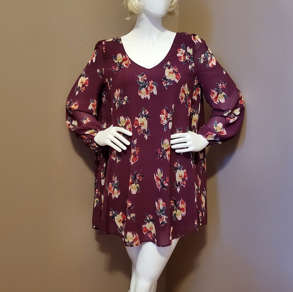 ENTRO floral burgundy swing dress size L
